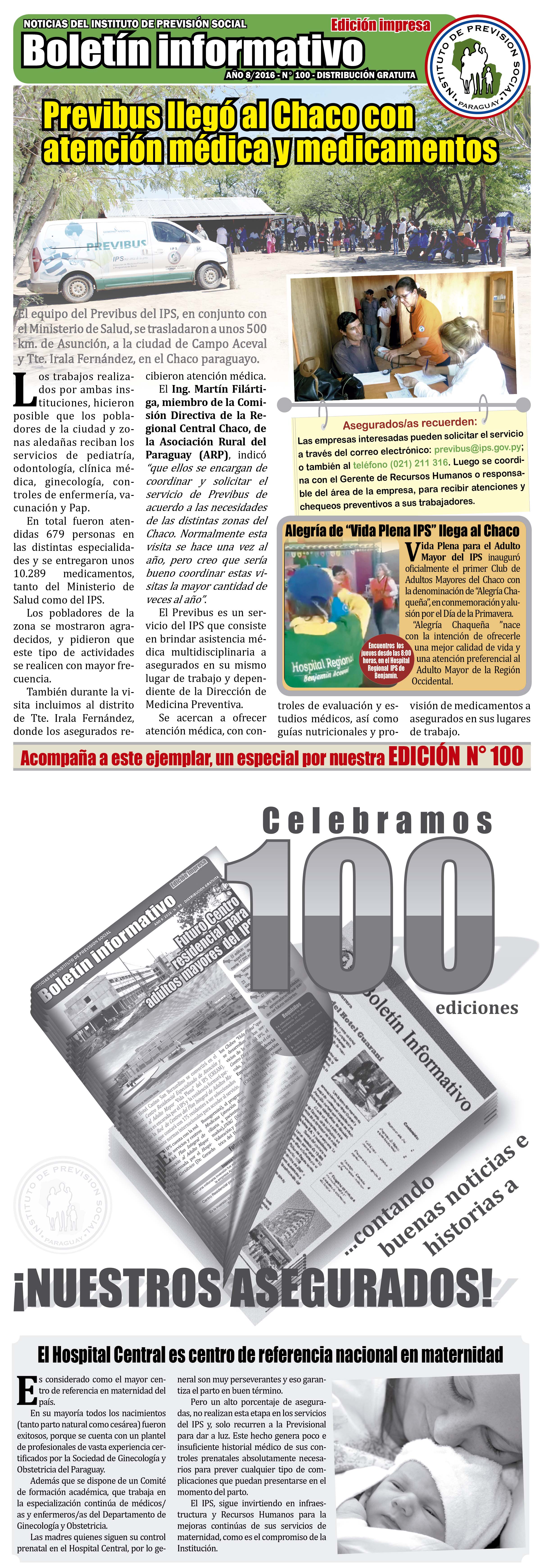 Boletín impreso N° 100 con un especial (mes de octubre 2016)