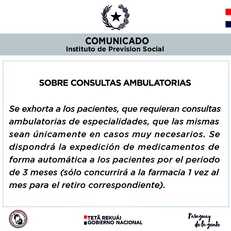 Comunicado sobre consultas ambulatorias y retiro de medicamentos de uso CRÃNICO