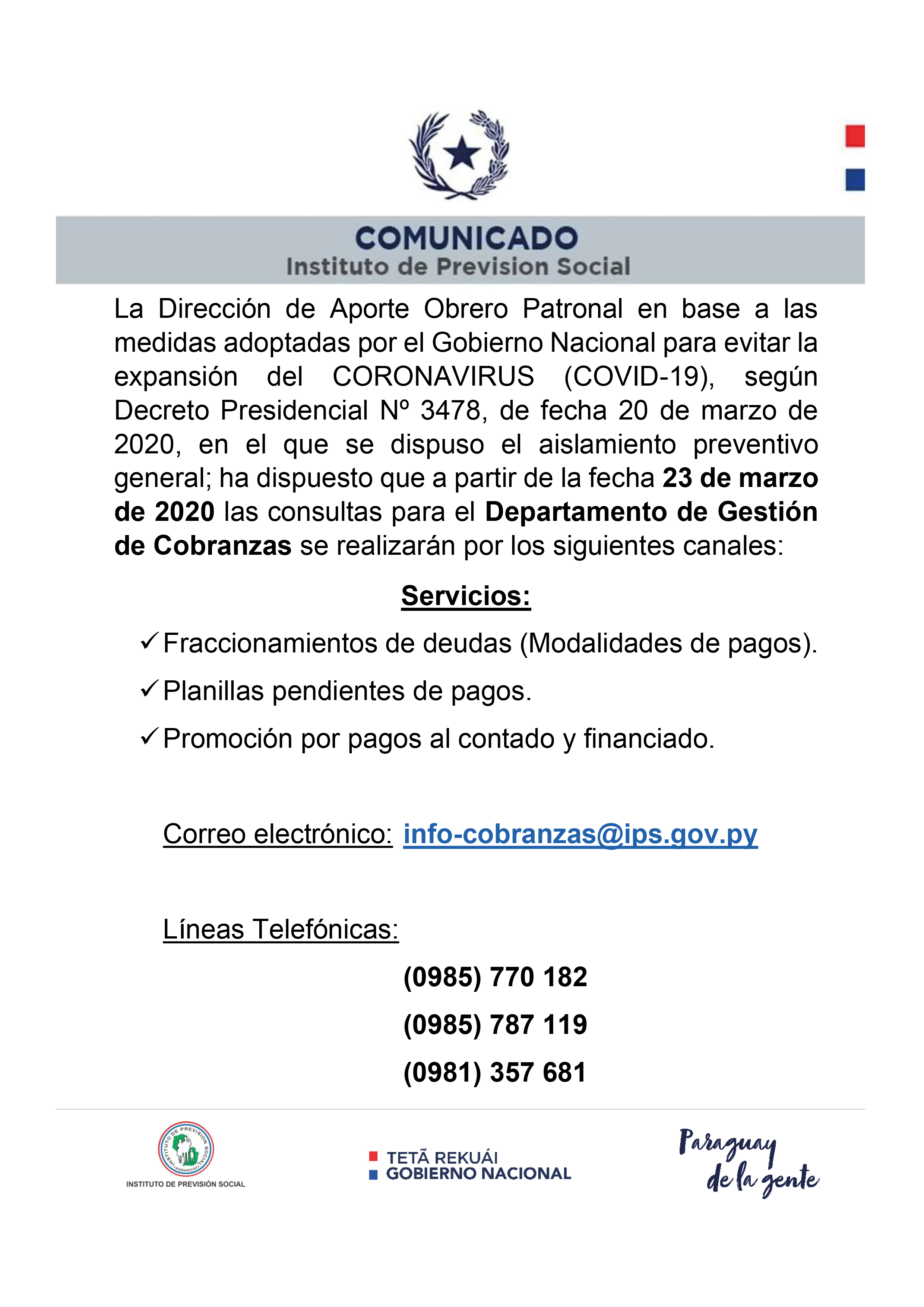 El Departamento de GestiÃ³n de Cobranzas de AOP habilita otros canales para las patronales a partir del 23 de marzo 