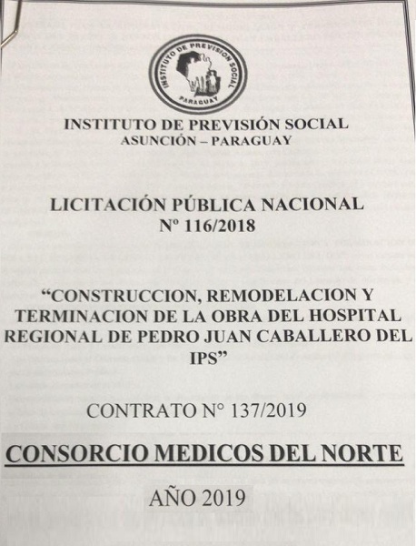  IPS firma contrato de licitación para obra del Hospital Regional de Pedro Juan Caballero
