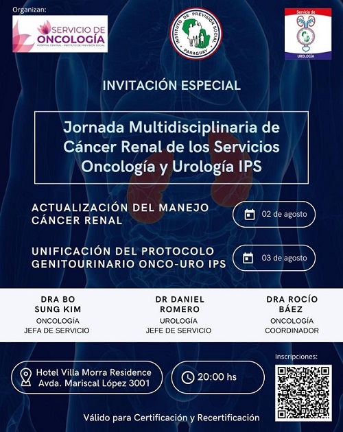 Servicio de Urología del HEQI y Oncología Médica del Hospital Central invitan a la 3era Jornada multidisciplinaria del Comité de UroOncología del IPS